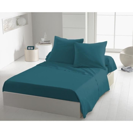 Drap plat - HOME LINGE PASSION - HP72099 - Microfibre 82 g - 240 x 300 cm - Bleu canard