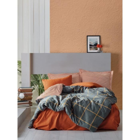 Parure de lit - 1 housse de couette 220 x 240 cm + 2 taies d'oreiller 60 x 60 cm - 100% coton renforcé - Cannelle