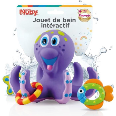 Jouet de bain - NUBY - Pieuvre intéractive flottante - Anneaux de bain - Violet