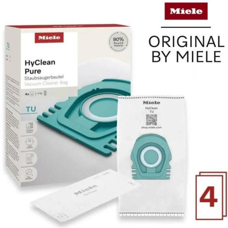 Sac aspirateur - MIELE - HyClean Pure TU - 4 sacs - 3,5 L - Compatible Guard S1 et Guard L1 - Turquoise