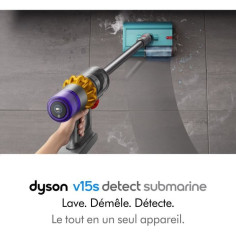 DYSON V15s Detect Submarine - Aspirateur Balai sans Fil - 240 airwatts - Brosse a rouleau humide Submarine