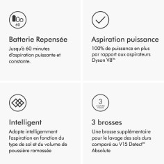 DYSON V15s Detect Submarine - Aspirateur Balai sans Fil - 240 airwatts - Brosse a rouleau humide Submarine