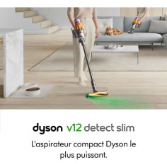 DYSON V12 Detect Slim Absolute - Aspirateur Balai sans fil - Puissance 150 AW Brosse avec lumiere intégrée