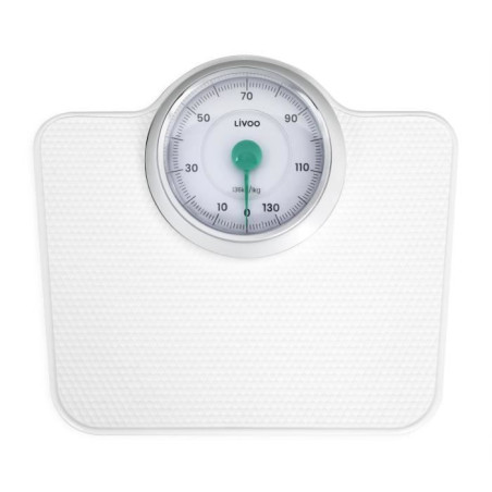 Pese-personne mécanique rétro - LIVOO - DOM490 - Sans pile - Max 136 kg - Métal antidérapant - Blanc