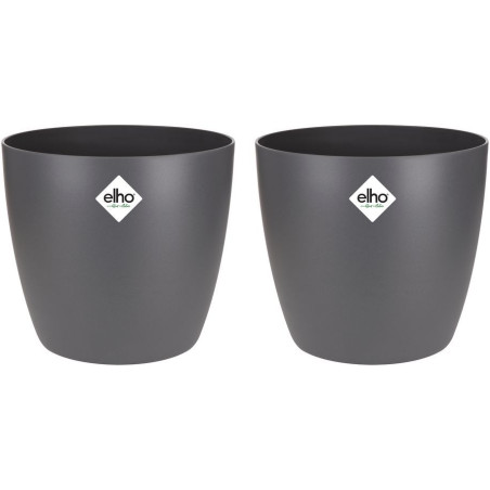 ELHO&nbsp;Lot de 2 pots de fleurs rond&nbsp;Brussels - 17 L - Ø 25,1 x H 23.2 cm - Noir