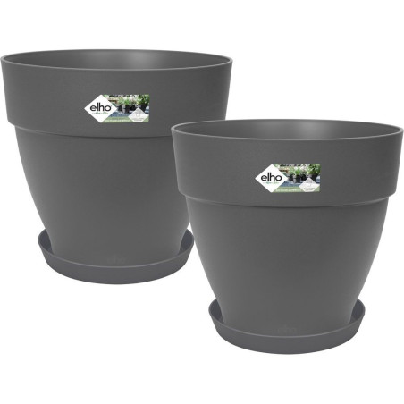ELHO&nbsp;Lot de 2 pots de fleurs rond avec soucoupes&nbsp;Vibia Campana + Loft - Ø29,8 x H25,8cm + soucoupe Ø21 x H2,8cm - 22 L - Noir