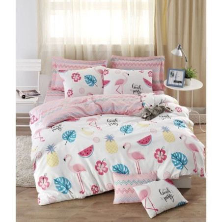 Parure de lit - 1 housse de couette 220 x 240 cm + 2 taies d'oreiller 60 x 60 cm - 65% coton, 35% polyester - Blanc