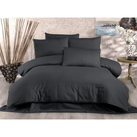 Parure de lit - 1 housse de couette 220x240 cm + 2 taies d'oreiller 60x60 cm - 80% coton, 20% polyester - Anthracite