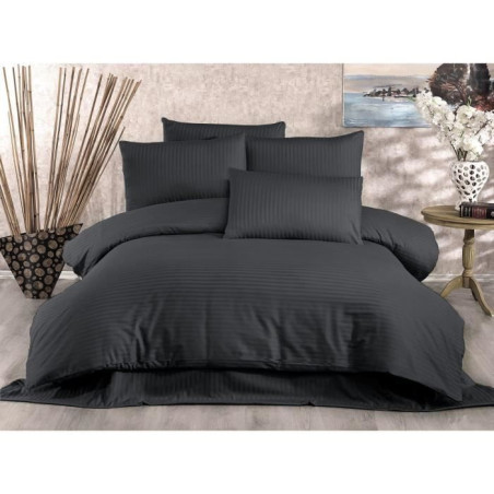 Parure de lit - 1 housse de couette 220x240 cm + 2 taies d'oreiller 60x60 cm - 70% polyester, 30% coton - Anthracite