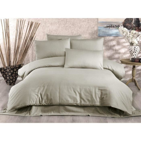 Parure de lit - 1 housse de couette 220x240 cm + 2 taies d'oreiller 60x60 cm - 70% polyester, 30% coton - Cappuccino