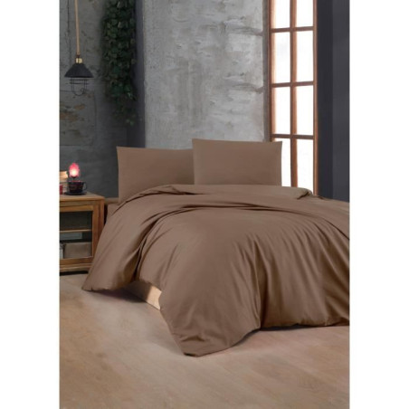 Parure de lit - 1 housse de couette 220 x 240 cm + 2 taies d'oreiller 60 x 60 cm - 100% coton renforcé - Brun
