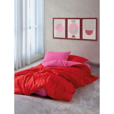 Parure de lit - 1 housse de couette 220 x 240 cm + 2 taies d'oreiller 60 x 60 cm - 100% coton renforcé - Rouge