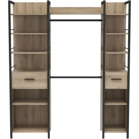 Dressing double extensible - L179 x P48 x H208 cm - Décor Chene et noir - DEMEYERE