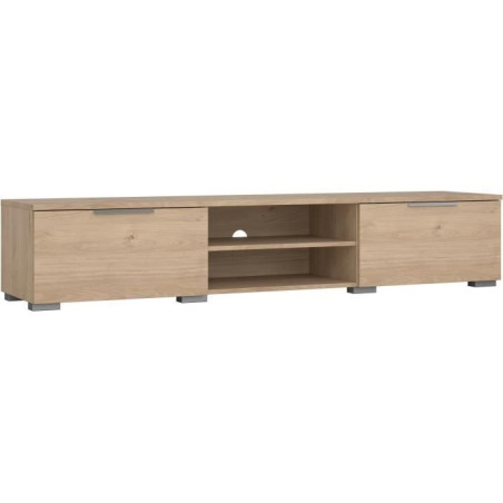 Meuble TV - MATCH - Beige effet bois mat - 2 tiroirs, une niche - 172,7 x 39,9 x 33,1 cm