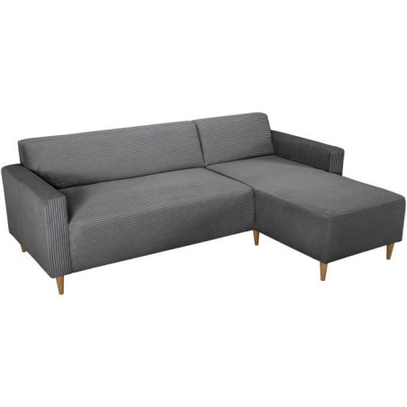 Canapé d'angle fixe réversible - 4 places - BOB - Velours cotelé Anthracite - 197 x 138 x 65 cm