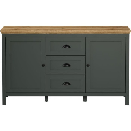 Buffet - Stanton - Vert profond / chene naturel - 2 portes - 3 tiroirs - 146cm x 45cm x 86cm