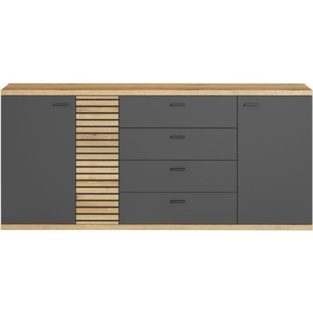 Buffet - Norris - En panneaux de particules - Chene blond / gris anthracite - 3 portes - 3 tiroirs - Contemporain - Trendteam