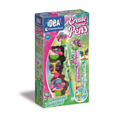 Crée tes Stylos - Clementoni - Mini atelier des Stylos - Coffret Butterflies - 3 Stylos inclus et accessoires - Des 6 ans