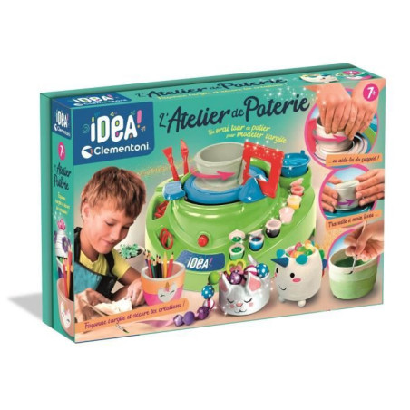 CLEMENTONI - L'atelier de Poterie - Tour de Potier Électrique - Des 7 Ans - Coffret Complet avec Argile, Peinture, Moules
