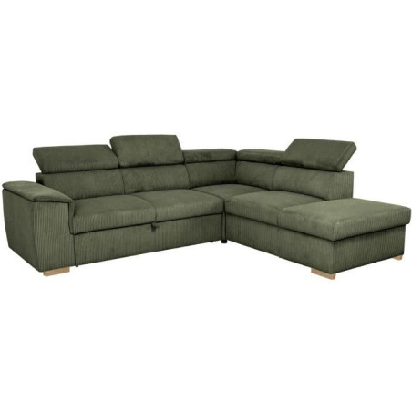 Canapé d'angle convertible réversible - 5 places - DAYTONA - Velours Kaki - Coffre de rangement - L260 x H94 x P216 cm