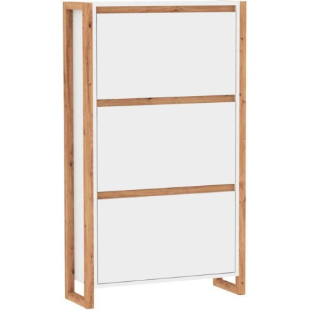 Meuble a chaussures - Blanc et chene - 12 paires - L70 x P25 x H125 cm - DENVER
