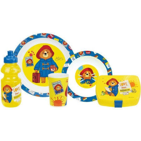 Lot vaisselle réutilisable - FUN HOUSE - PADDINGTON - Assiette, Assiette creuse, Verre, Gourde et boite a goûter