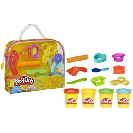 Play-Doh Mon 1er&nbsp;Kit, 9&nbsp;accessoires avec étui de rangement et 4&nbsp;pots de pâte a modeler, loisir créatif pour tout-petits, D