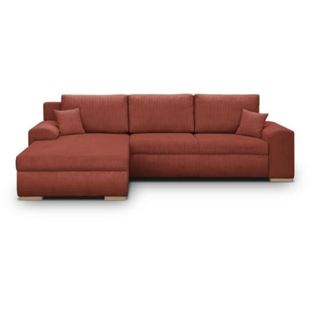 Canapé d'angle convertible - 5 places - INDIAN - Tissu velours côtelé Rouille - Coffre de rangement - 289 x 94/188 x 88 cm