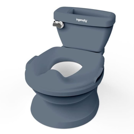 INGENUITY Mini Toilette enfant avec Réducteur de Toilette inclus, Chasse d'eau musicale et rangement lingette intégré Bleu