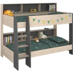 PARISOT Lits superposés enfant - Décor Chene Jackson et Gris Ombre - Sommiers inclus