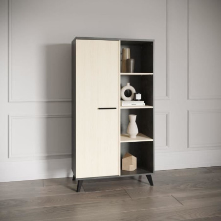 Ensemble salon - Banc TV, Table basse, Buffet haut - KENT - Chene de fil / Sidewalk - DEMEYERE