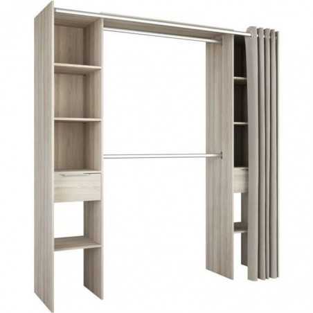 Dressing double extensible - Décor chene + rideau - DANA - L 115/190 x P 50 x H 203 cm - DEMEYERE