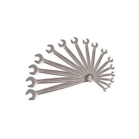 Jeu de 16 clés mixtes métriques - KS TOOLS - 922.0045 - 8 a 24 mm livré en boite - Angle de fourche et oeil incliné a 15° -