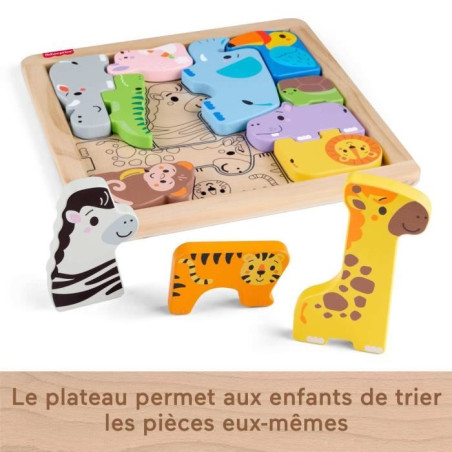 Fisher-Price - Puzzle Animaux en Bois - Tri de formes avec 13&nbsp;pieces - Fisher-Price - JFG10