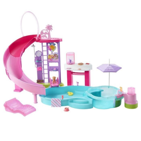 Barbie - Coffret Piscine de Reve - Toboggan et jacuzzi - Plus de 20&nbsp;accessoires - Barbie - JFP01