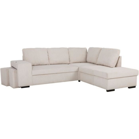 Canapé d'angle convertible réversible - 4/5 places - MITCHELL - Tissu velours côtelé Beige - Coffre, Poufs - 247 x 205 x 91 cm