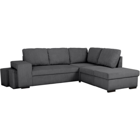 Canapé d'angle convertible réversible - 4/5 places - MITCHELL - Tissu velours côtelé Anthracite - Coffre, Poufs - 247 x 205