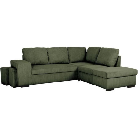 Canapé d'angle convertible réversible - 4/5 places - MITCHELL - Tissu velours côtelé Kaki - Coffre, Poufs - 247 x 205 x 91 c