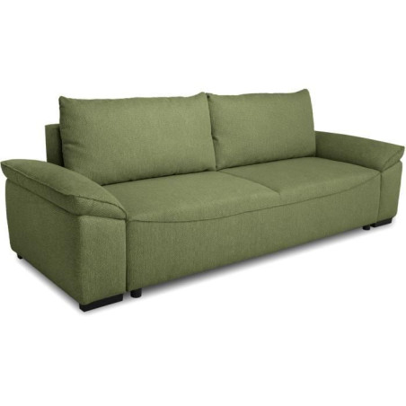 Canapé convertible avec coffre - 3 a 4 places - NORMAN - Tissu olive - 240 x 85 x 85 cm