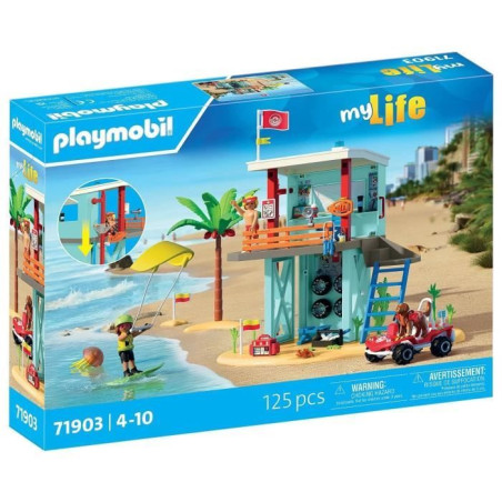 PLAYMOBIL 71903 Poste de secours & voiturette de plage, My Life Vacances a la plage, 125 pieces, Des 4 ans