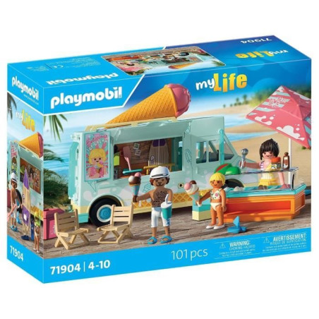 Playmobil 71904 Camion vendeur de glaces & 3 personnages, My Life Vacances a la plage, Design rétro années 50, 101 pieces, des