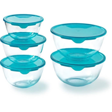 Lot de 5 jattes avec couvercle - PYREX - 1x 0,5L + 2x 1L + 2x 2L