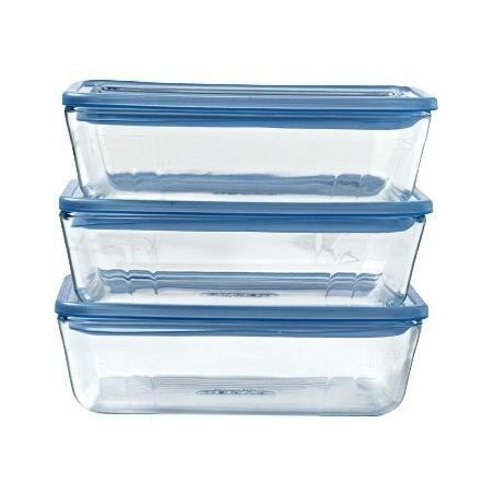 Lot de 3 Boîtes de conservation avec couvercle - PYREX - Zero Plastic - Verre - Rectangulaire - 0,8 L