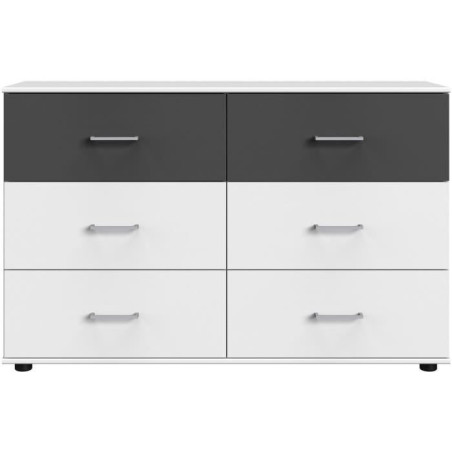 Commode RHODES 6 Tiroirs - Décor Blanc et gris - L130 x P41 x H83 cm