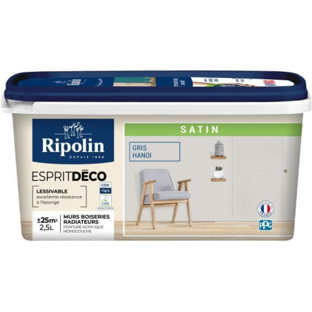 Peinture Intérieure - Gris Hanoi - Satiné - Monocouche - 2,5L - Ripolin