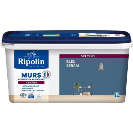 Déco murs boiseries & radiateurs bleu séram velours - RIPOLIN - 2,5 L