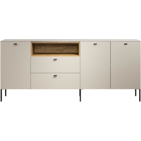 Buffet - SAO PAULO - Cachemire / Chene blond - 3 portes, 1 niche, 2 tiroirs - 197 x 42 x 85 cm - TRENDTEAM