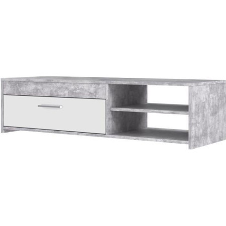 Meuble TV PILVI - Blanc et béton clair - Contemporain - L 120 x P 42