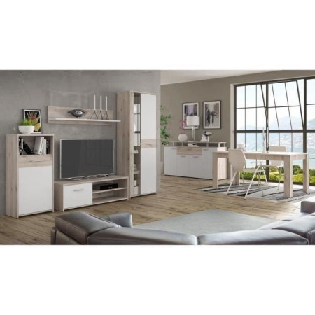 GULADA Ensemble meuble télé - buffet 170cm - table a manger 160cm - Contemporain - Bl