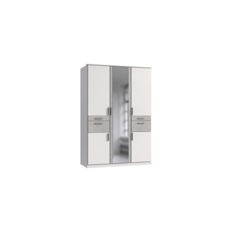 Armoire - 5 portes battantes - Miroir - 4 tiroirs - Blanc et gris clair - L135 x P58 x H199 cm - VOLOS